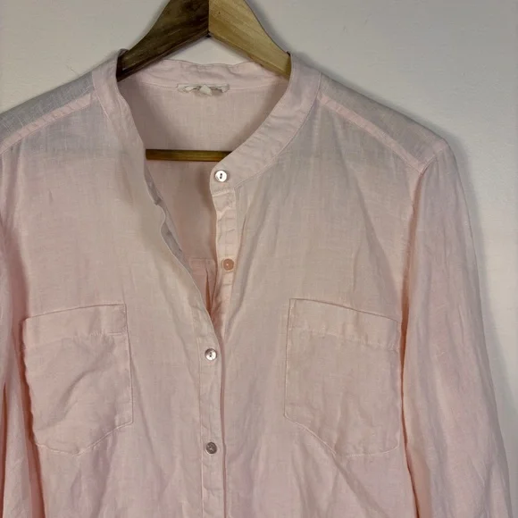 Eileen Fisher 100% Organic Linen Pink Button Down Tunic Top - Picture 2 of 8